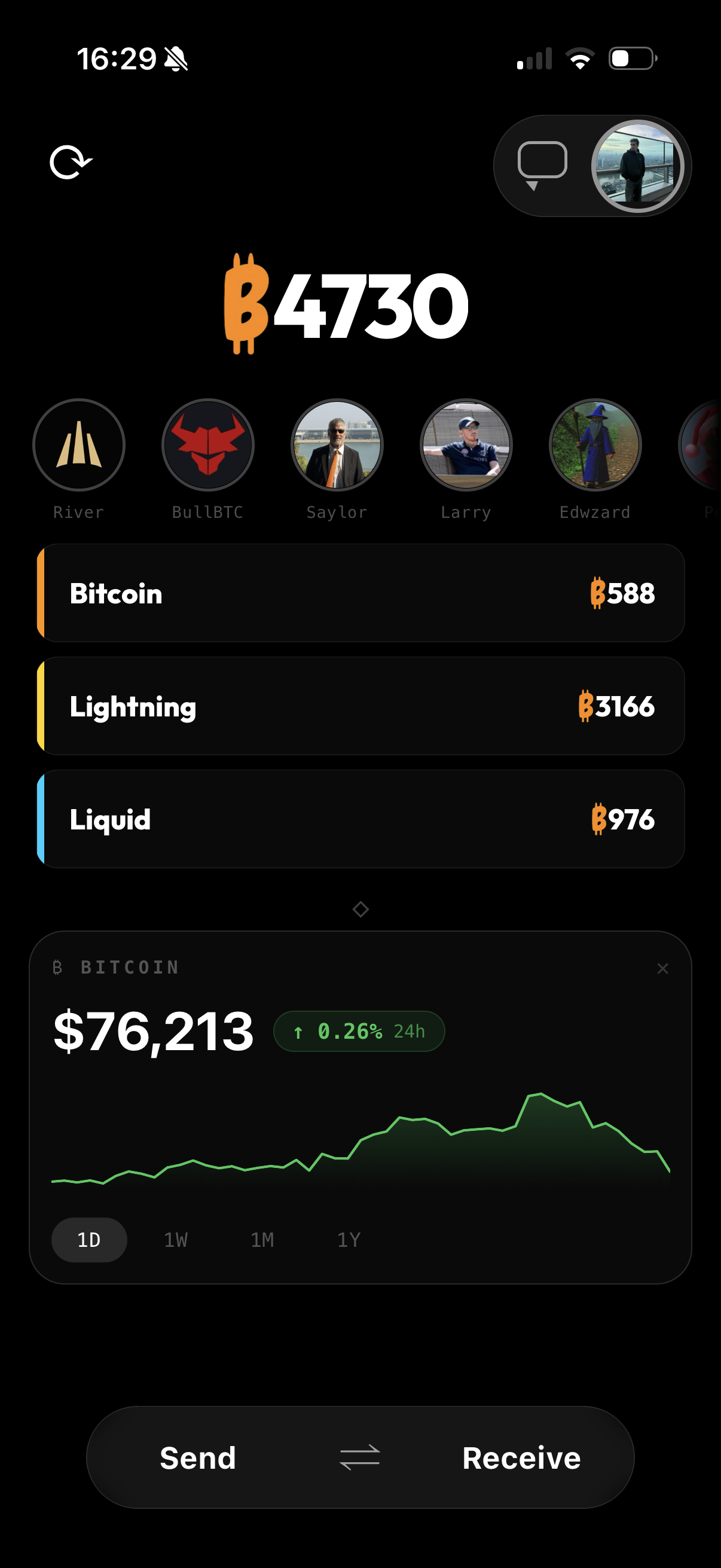 PayCashu home screen, dark mode
